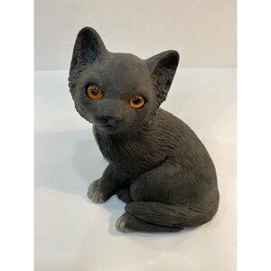 Vintage 1984 Sandicast Black Cat Figurine, #218 Sit Kitten, Signed Sandra Brue